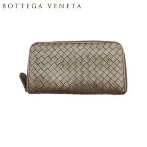 BOTTEGA VENETA Long Wallet Intrecciato Bronze Leather Authentic Used